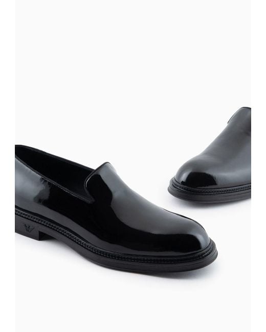 Emporio Armani White Patent-leather Slipper Loafers for men