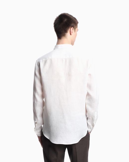 Emporio Armani White Garment-Dyed Linen Shirt With French Collar for men