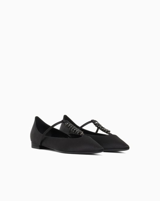 Emporio Armani White Satin T-Bar Ballerinas