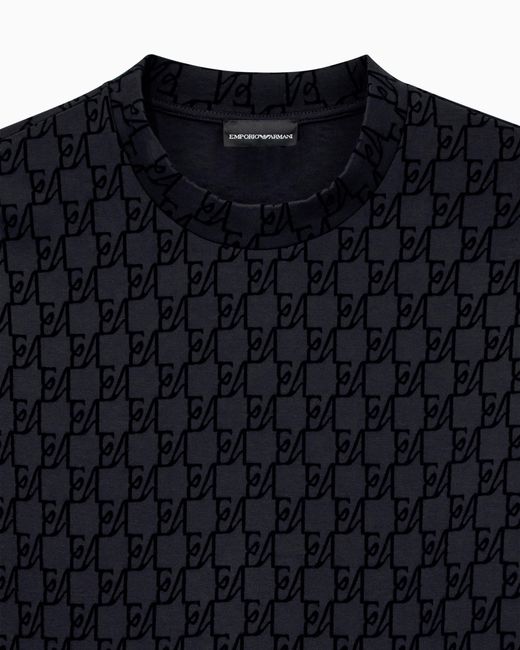 Emporio Armani Blue Double Jersey Sweatshirt With All-Over Logo Print for men