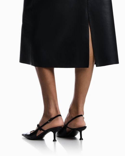 Emporio Armani Black Vegetable-Tanned Nappa Lambskin Midi Skirt