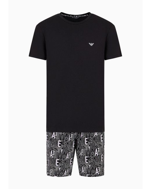 Pyjama Coupe Confortable Avec Bermuda À Logo Audacieux All Over Emporio Armani pour homme en coloris Black