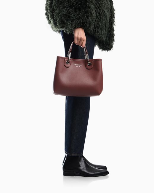 Emporio Armani Purple Shopping Bag With Pebbled Finish And Detachable Strap