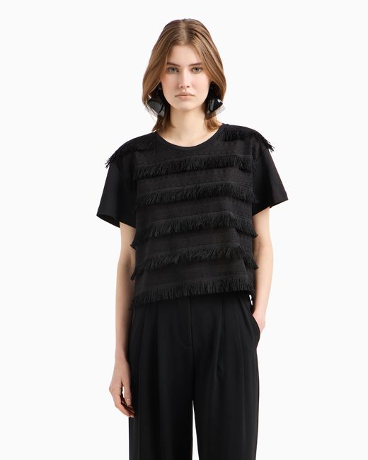 Camiseta Con Flecos De Punto Interlock Supima Emporio Armani de color Black