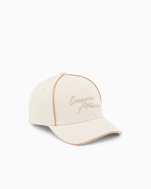Emporio Armani White Canvas Baseball Cap With Signature Logo Embroidery