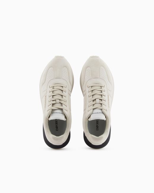 Emporio Armani White Suede Sneakers for men
