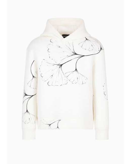 Sweat-shirt À Capuche En Tissu Néoprène Avec Imprimé Nature All Over Emporio Armani pour homme en coloris White