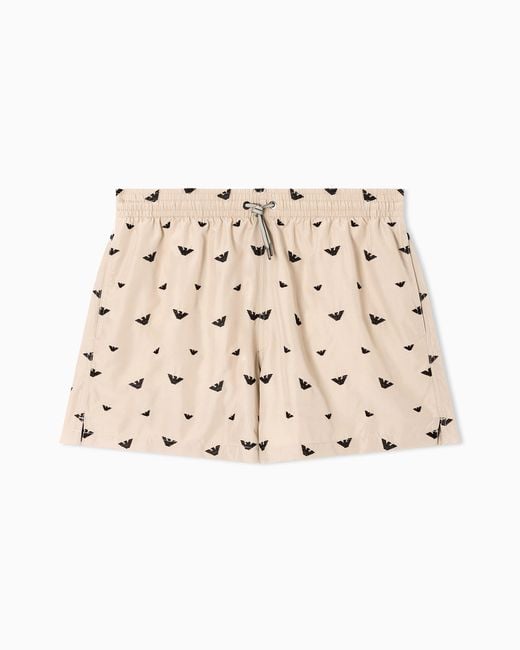 Emporio Armani Natural Swim Shorts With All-Over Micro Eagle Embroidery for men