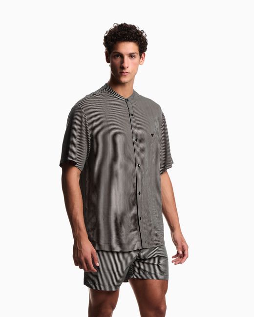 Emporio Armani Gray Striped Print Beachwear Shirt for men