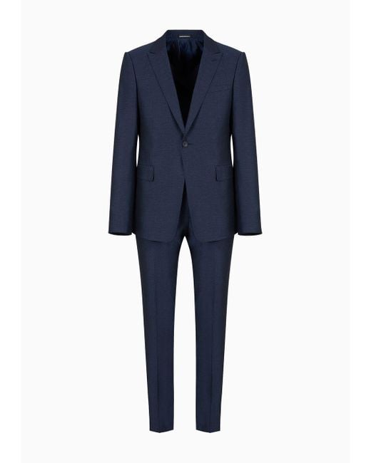 Emporio Armani Blue Asv Micro-textured Wool And Lyocell-blend Slim-fit Single-breasted Jacket With Peak Lapels for men