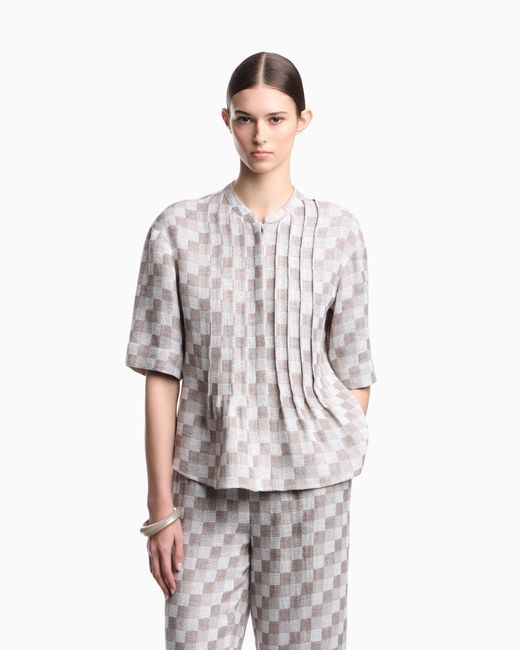 Emporio Armani White Check Linen Gauze Shirt