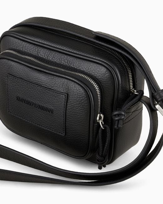 Emporio Armani Black Tumbled-Leather Camera Case With Shoulder Strap for men