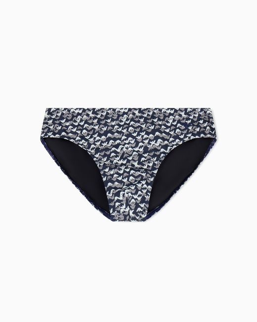 Emporio Armani Blue Swim Briefs With All-Over Logo for men