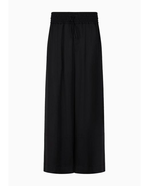 Emporio Armani Black Fluid Viscose Satin Wide Trousers With An Elasticated Waist for men