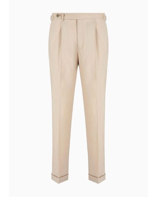 Emporio Armani Trousers With A Side Strap In Natural Stretch Tropical Light Wool for men