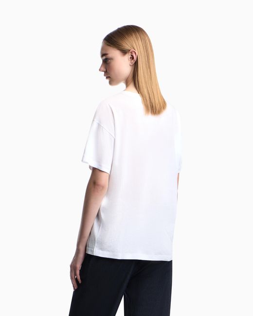 Emporio Armani White Lightweight Jersey T-Shirt With Oversized Emporio Lettering