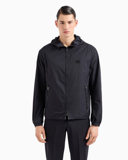 Blouson En Nylon Déperlant Avec Capuche Et Écusson Logo Emporio Armani pour homme en coloris Blue