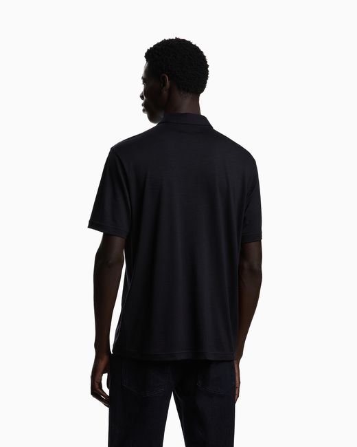 Emporio Armani Blue Wool Slub Jersey Polo Shirt for men