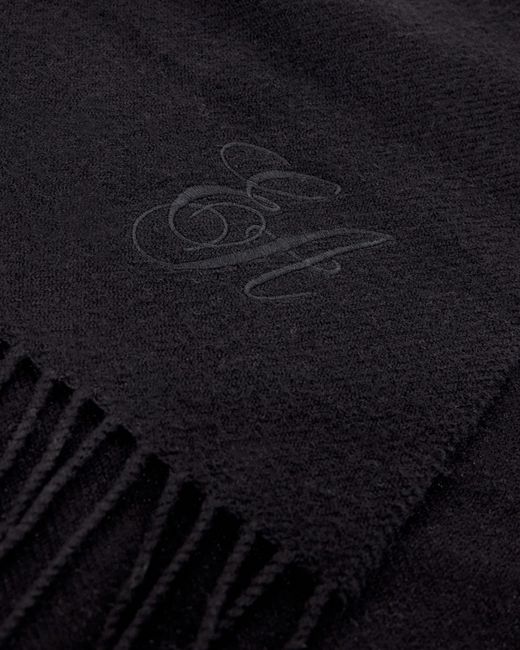 Emporio Armani Blue Fringed Hooded Wool Stole With An Embroidered Monogram