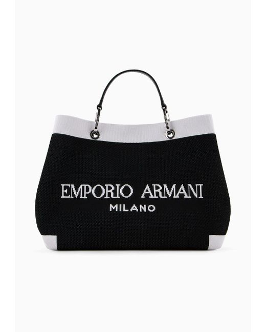 Emporio Armani Black Medium Knitted Myea Shopper Bag With Contrasting Details