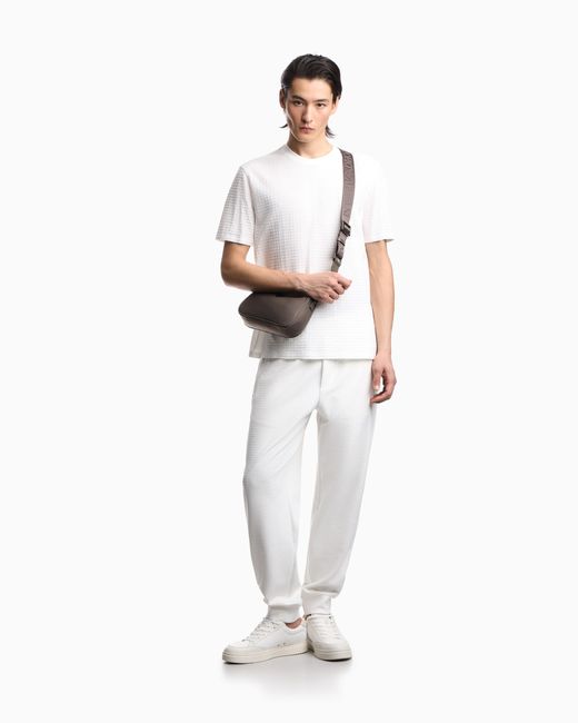 Emporio Armani White Lyocell-Blend Interlock-Jersey Joggers With Jacquard Lettering for men