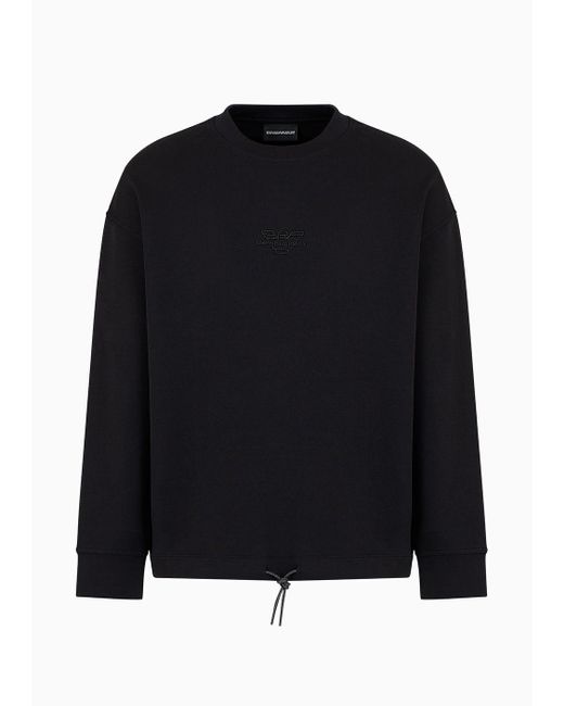 Emporio Armani Black Double-jersey Sweatshirt With Matching, Embossed Embroidered Micro Logo for men