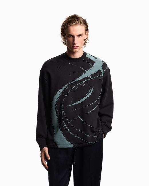 Emporio Armani Black French Terry Jersey Oversized Sweatshirt With Flocked Print for men