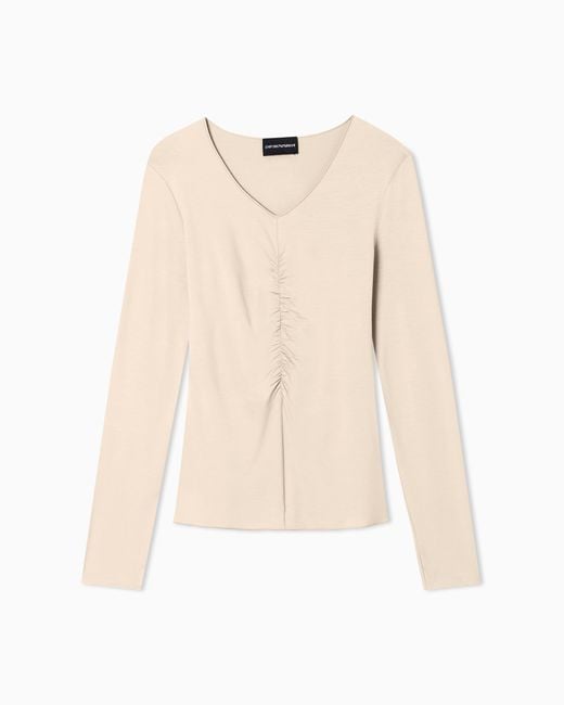 Emporio Armani Natural Stretch Jersey Jumper With Gathering Detail
