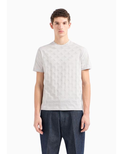 Emporio Armani White Jersey T-shirt With All-over Jacquard Graphic Design Motif for men