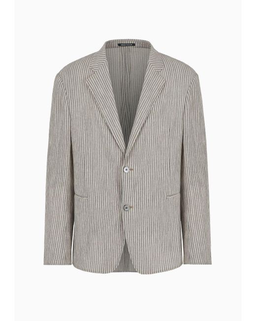 Emporio Armani Gray Single-breasted Jacket In Striped Seersucker Fabric for men