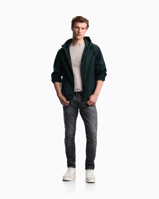 Emporio Armani Green Nylon Hooded Blouson With All-Over Micro-Eagle Graphic Design for men
