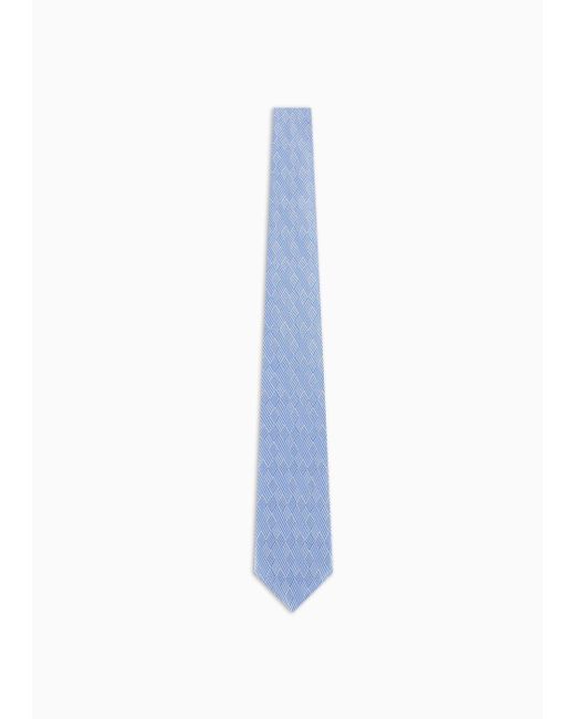Emporio Armani Blue Pure Silk Tie With Jacquard Op-art Motif for men