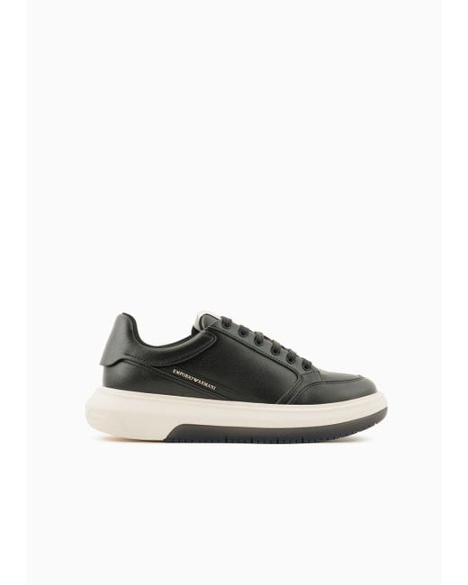 Emporio Armani Black Hammered-leather Sneakers With Side Logo for men
