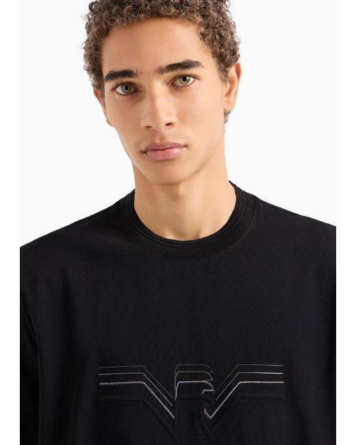 Emporio Armani Black Heavy Jersey T-shirt With Multi-textured Gradient Eagle for men