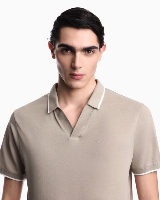 Emporio Armani Gray V-Neck Piqué Polo Shirt for men