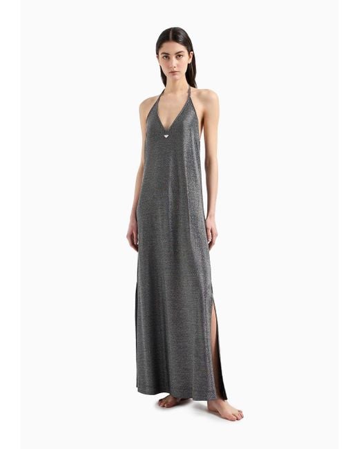 Emporio Armani Gray Lurex Fabric Long Beachwear Dress