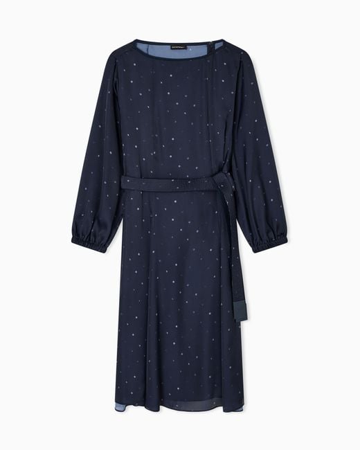 Emporio Armani Blue Polka-Dot Print Satin Dress With Belt