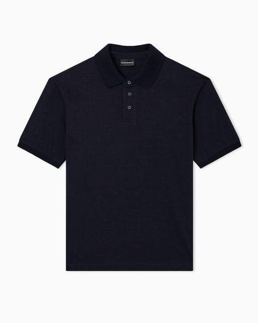 Emporio Armani Blue Slim-Fit Jersey Polo Shirt With All-Over Jacquard Eagle for men