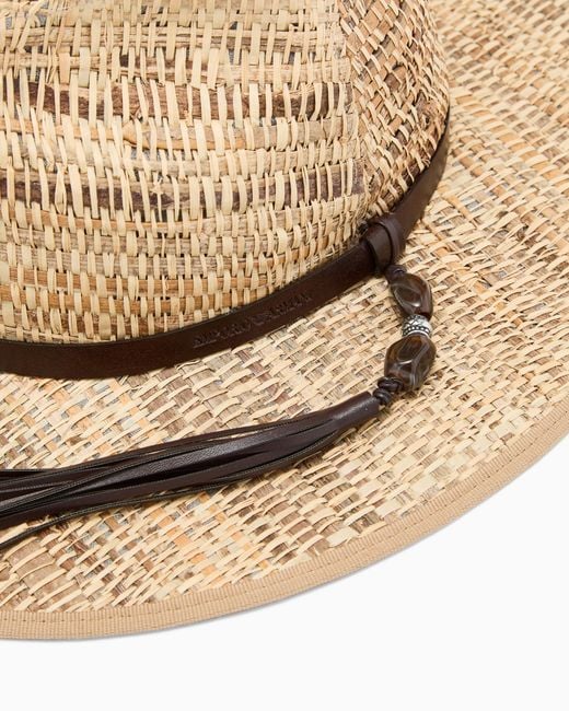 Emporio Armani White Woven Raffia Hat for men