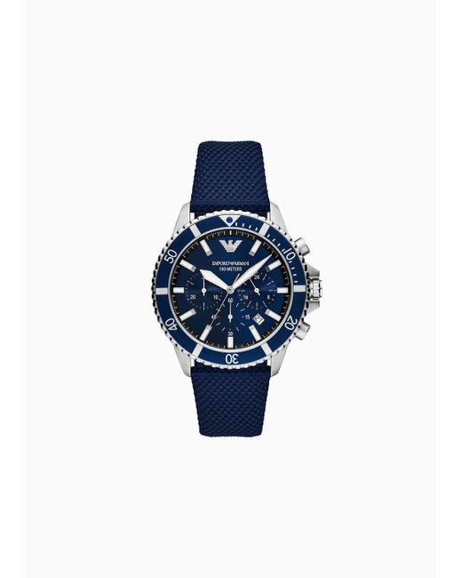 Emporio Armani Chronograph Blue Nylon And Leather Watch for men