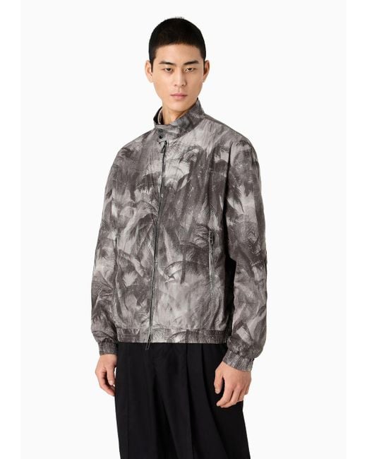Emporio Armani Brown Nylon Zip-up Blouson With All-over Print for men
