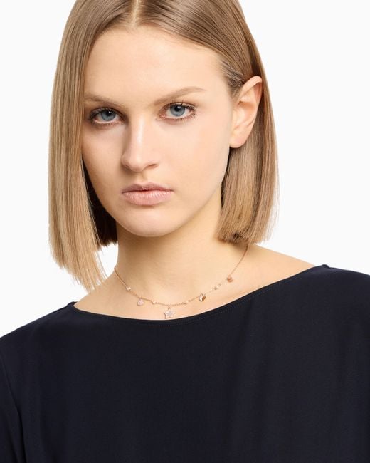Emporio Armani White Rose-Tone Brass Station Necklace