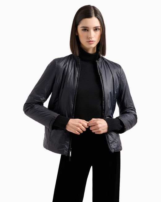 Emporio Armani Black Nylon Reversible Guru-Collared Jacket