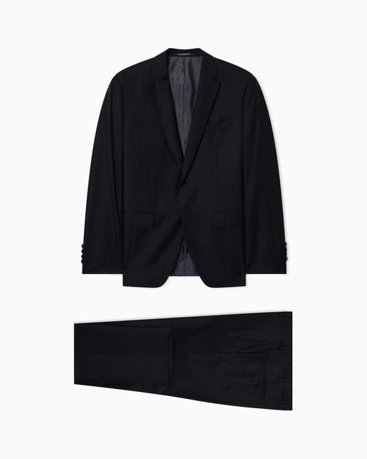 Traje De Abotonadura Sencilla Regular Fit De Lana Virgen Elástica Emporio Armani de hombre de color Black