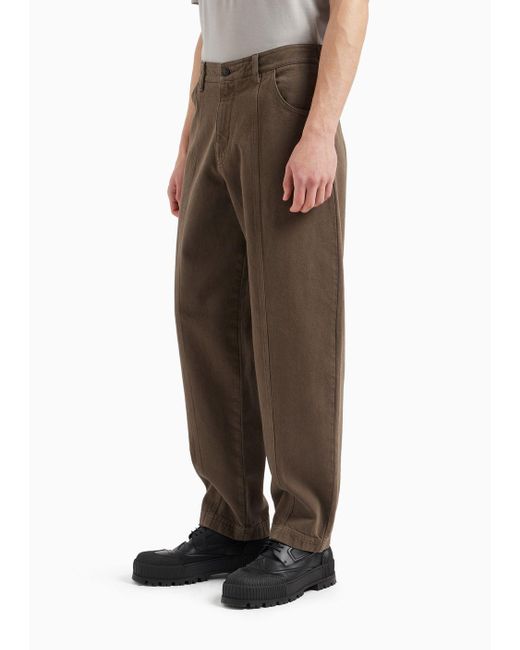 Emporio Armani Brown Garment-dyed Bull Trousers With Ribbing for men