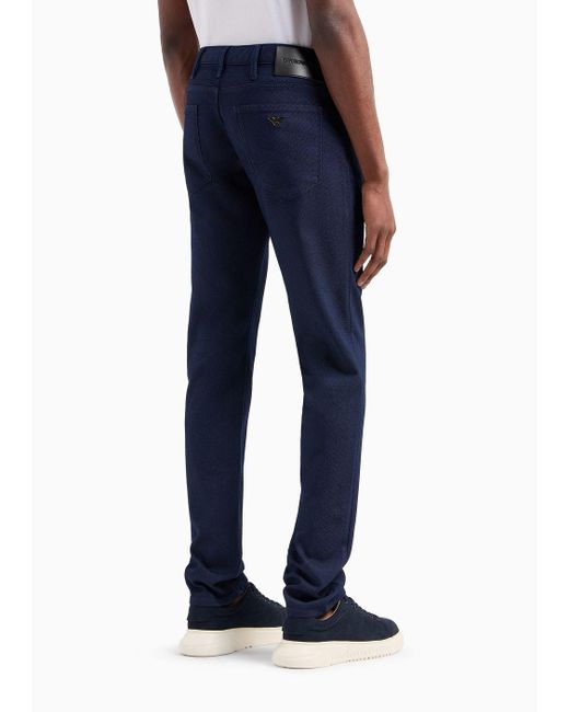 Emporio Armani Blue J06 Slim-fit, Yarn-dyed, Cotton-blend Trousers for men