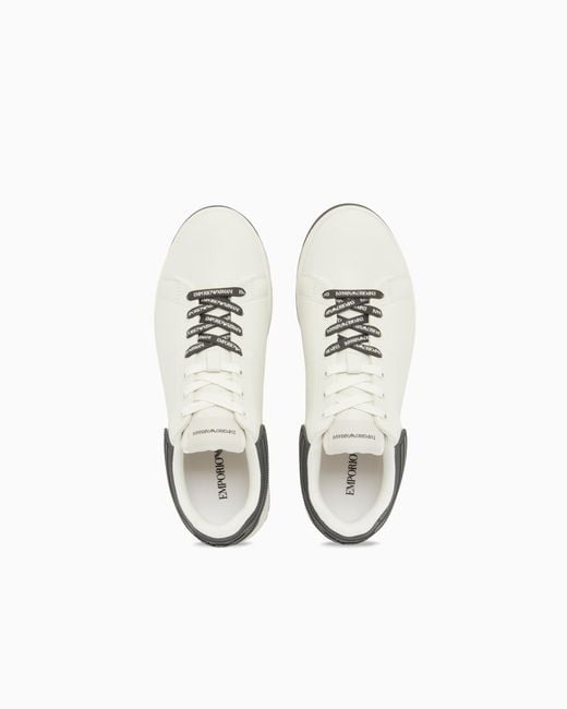 Emporio Armani White Leather Sneakers With Rubber Back Knurled Sole for men