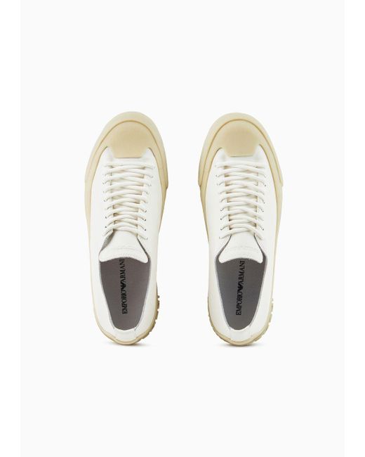 Sneakers In Pelle Con Suola Trasparente di Emporio Armani in White
