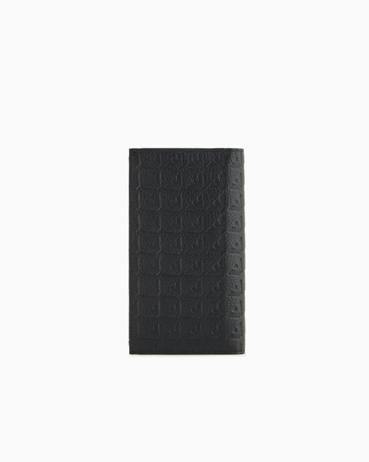 Emporio Armani Black Leather Large Currency Holder With All-Over Embossed Eagle for men