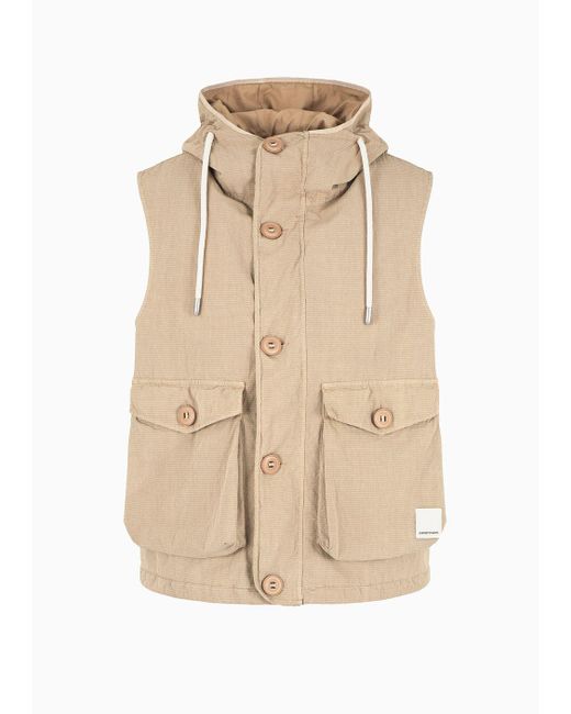 Emporio Armani Natural Sustainability Values Capsule Collection Garment-dyed Organic Ripstop Sleeveless Hooded Gilet for men